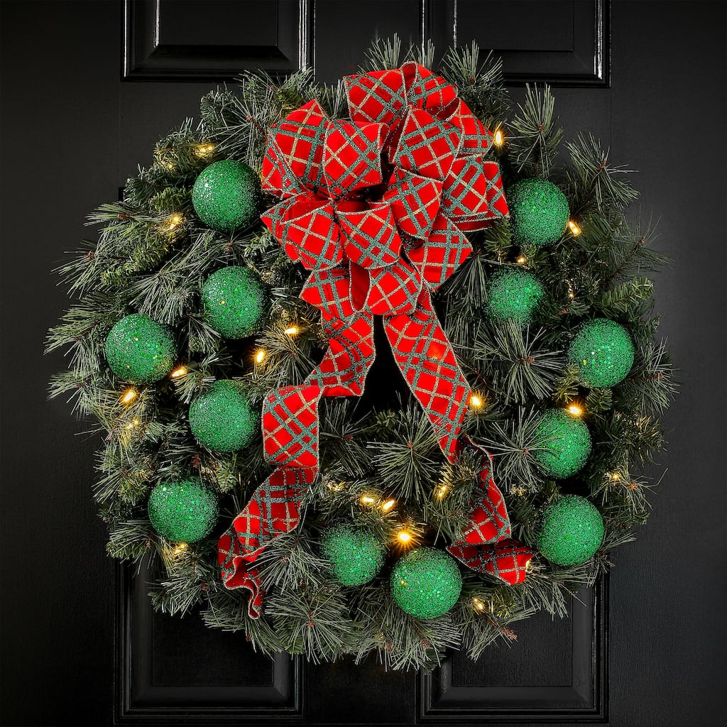 80mm Wired Shatterproof Plastic Glitter Sequin Ball Ornament Set of 12