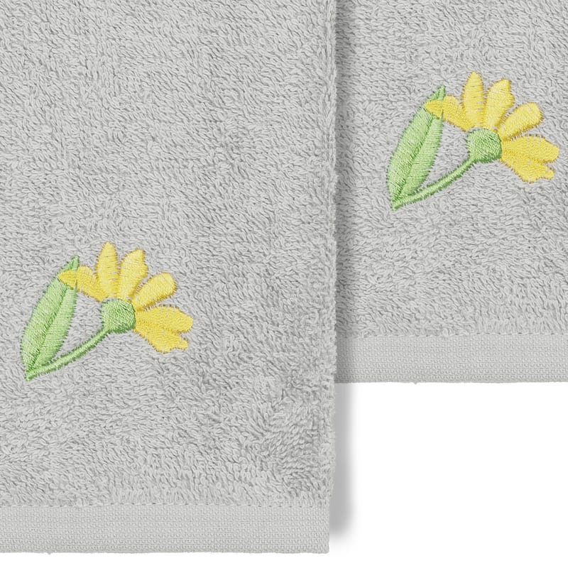 Authentic Hotel and Spa 100% Turkish Cotton Daisy 2PC Embellished Washcloth Set