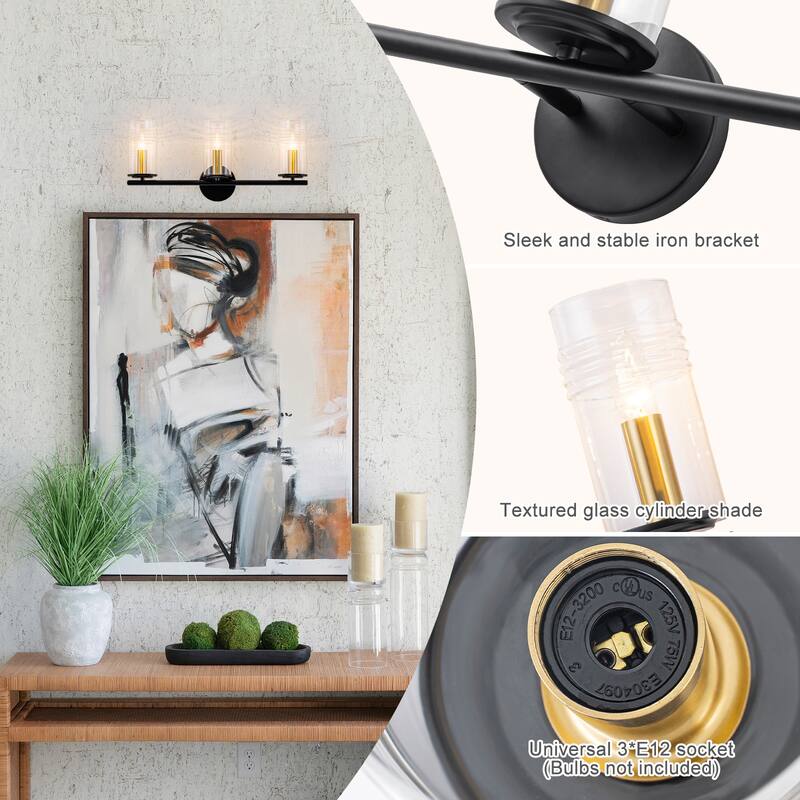 3-Light Industrial Wall Sconce with Clear Cylindrical Glass Shade