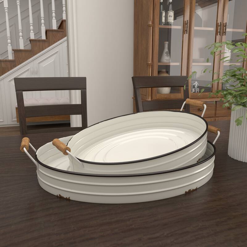 White Iron Farmhouse Tray (Set of 2) - 21 x 15 x 4