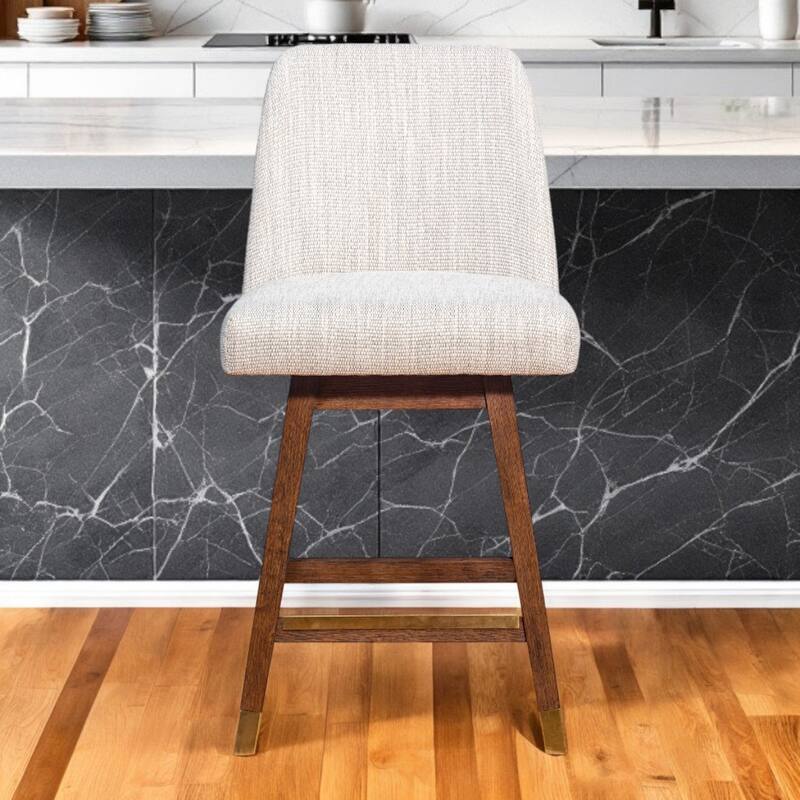 Full Back Swivel Counter Height Bar Stool with Armrest and Foam Cushion Seat Wood Frame for Kitchen