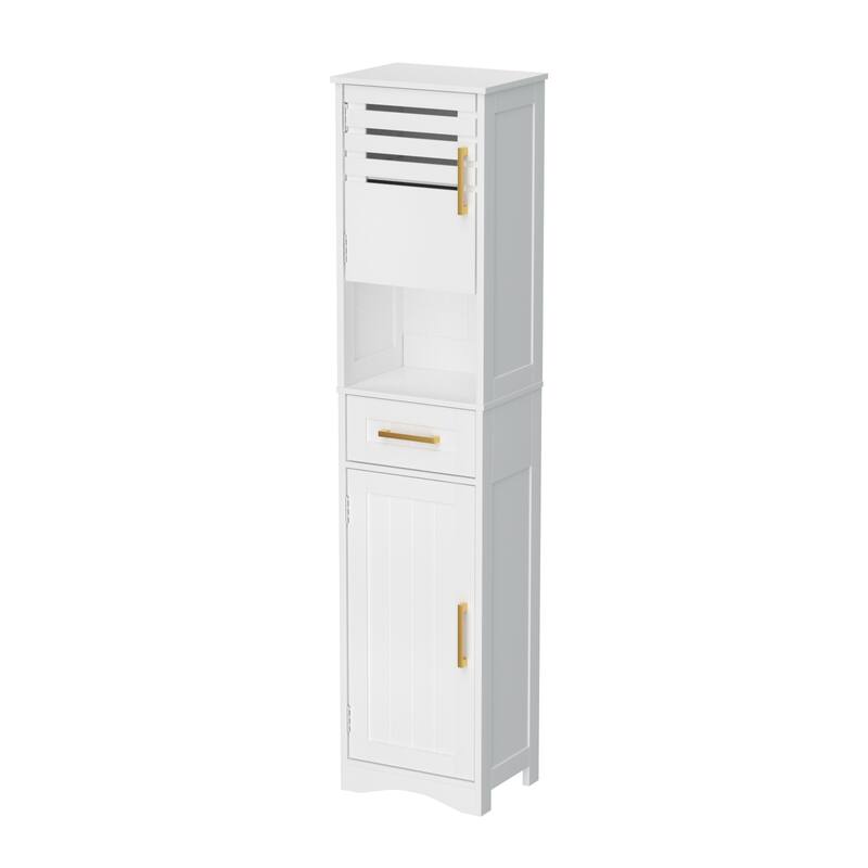 Tall Bathroom Floor Storage Cabinet with 1 Drawer and 2 Doors Storage Cabinet with 5 Adjustable Height Shelf