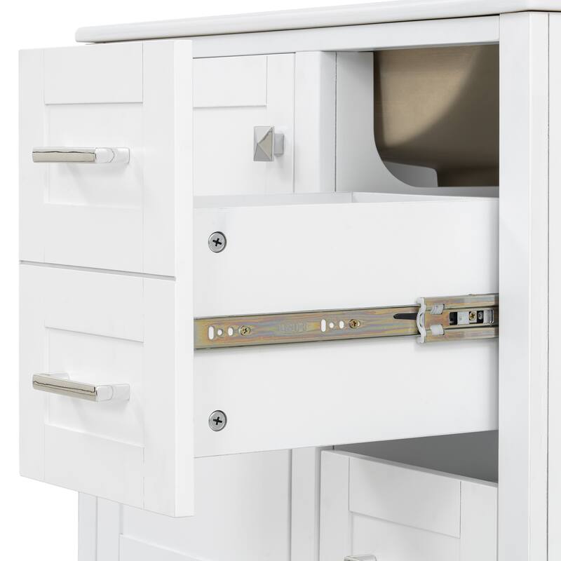GDFStudio - Lumia Transitional Space Saving Freestanding Bathroom Vanity Cabinet with Ceramic Sink and Soft Close Storage