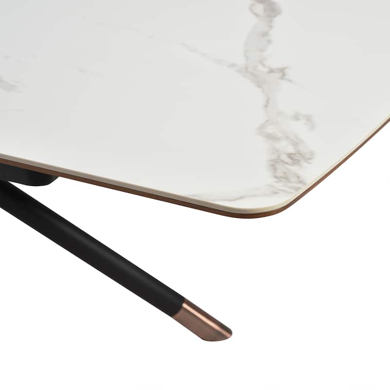 Alora 51" - 67" Extendable Dining Table with Light Gray Ceramic and Wood Top and Metal Legs