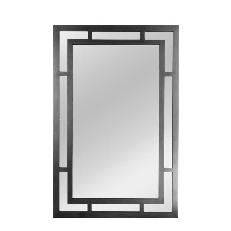 Glass Wall Mirror with Geometric Art Deco Wood Frame - 26.0"L x 1.1"W x 40.0"H
