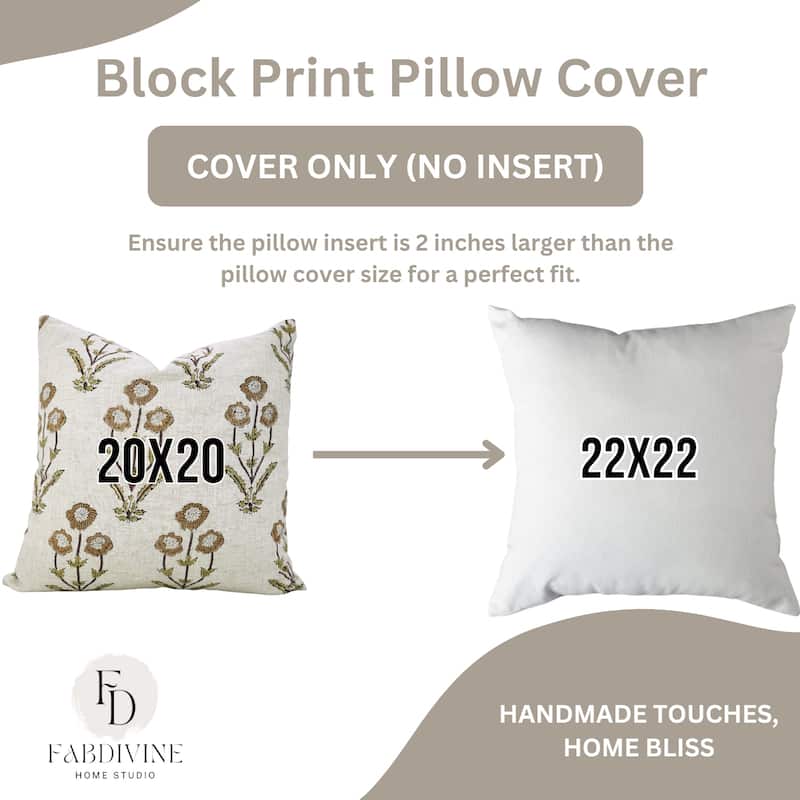 Fabdivine Cushioncase Handmade Block Print Floral 20x20 Pillow Cover Boho Farmhouse Fall Brown Viscose Linen, Amitabh