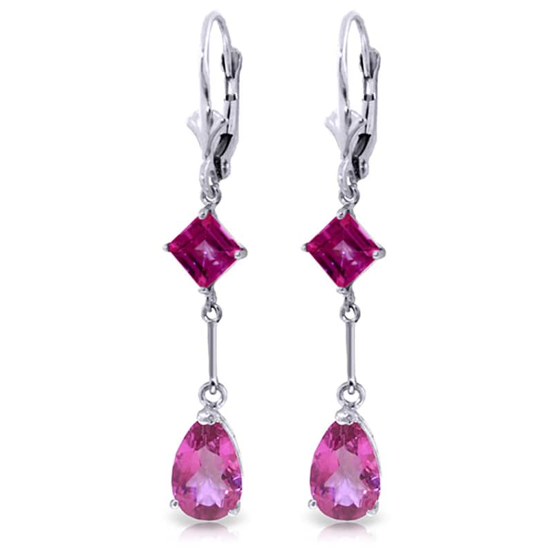 4.95 Carat 14K Solid Gold Chandelier Earrings Pink Topaz Gemstone - White