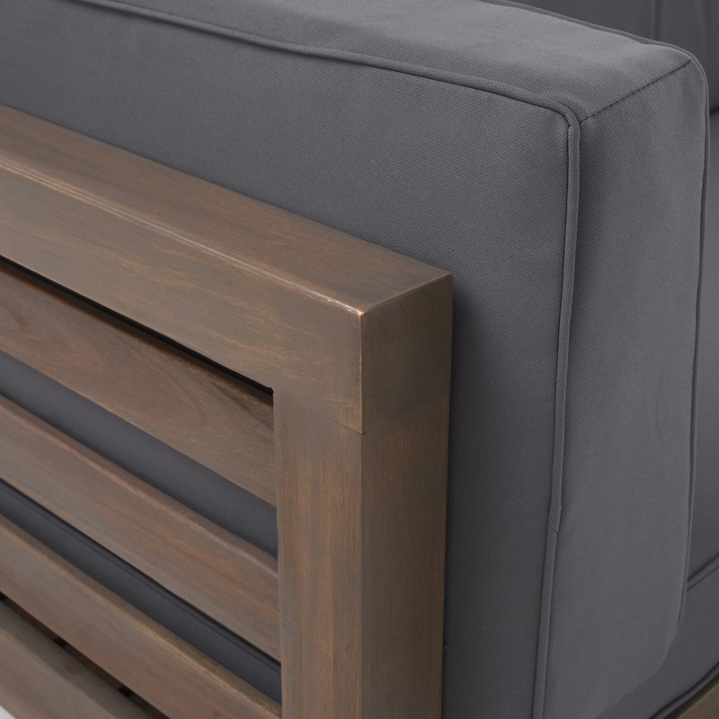Roomfitters Left Corner Bench with Coffee Table, Outdoor Wooden Patio Sofa with Cushions for Garden or Porch