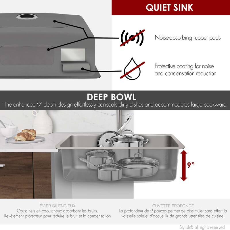 Stylish Dual Mount 30" Stainless Steel Single-Bowl Kitchen Sink S-411 - 30" x 18" x 9"