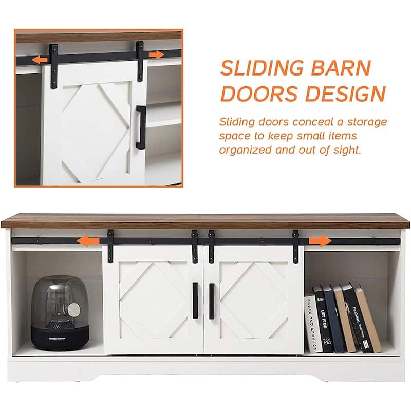 WAMPAT Farmhouse Sliding Barn Door TV Stand