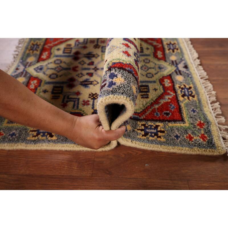 Geometric Kazak Indian Accent Rug Handmade Wool Carpet - 2'0" x 3'0"