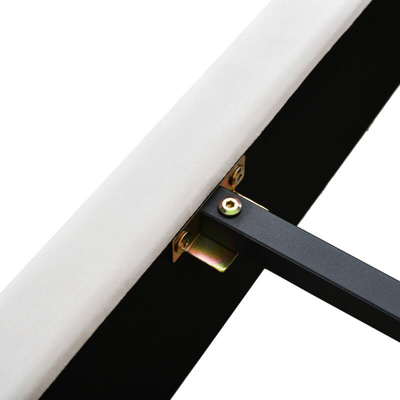 Queen Velvet Upholstered Bed with USB Ports, Storage Shelves & Built-in Pillows - Beige/Gray