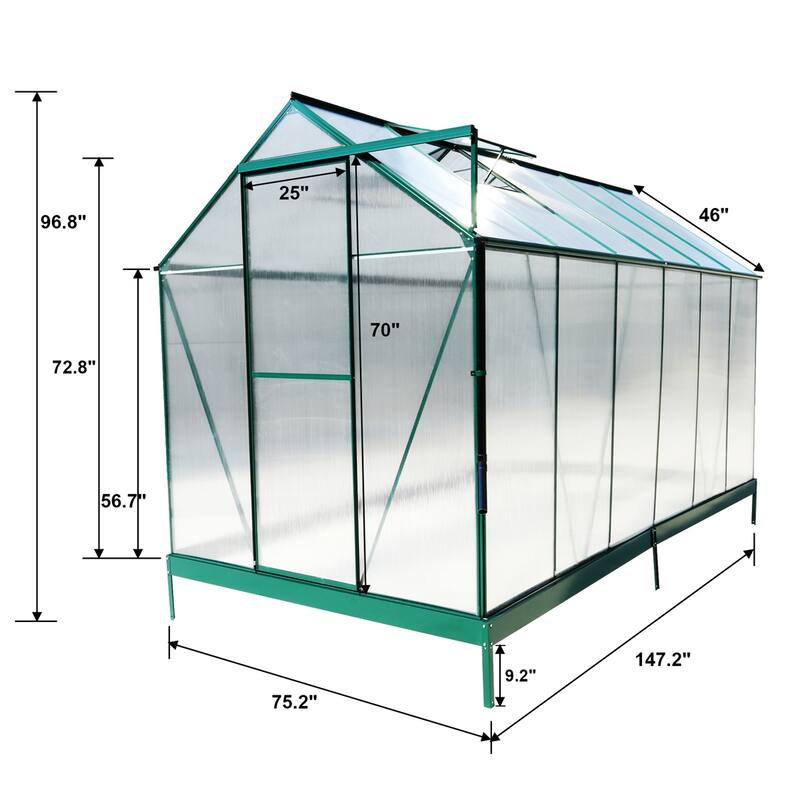 Polycarbonate Greenhouse,Heavy Duty Outdoor Walk-in Green House Kit - 6.3'*12.2'*7'