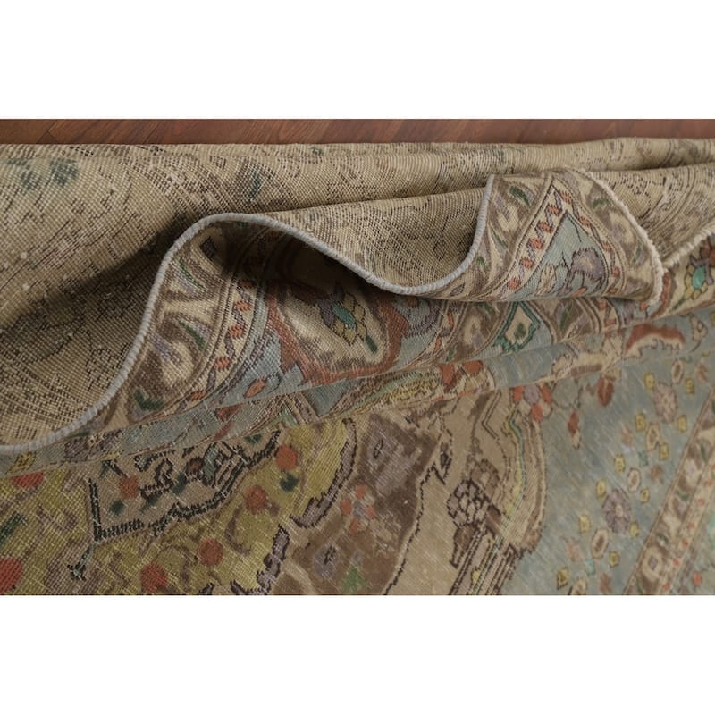 Hand Knotted Oriental 100% Wool Carpet Traditional Medallion Navy Blue & Blues Tabriz Area Rug - 10' 9'' X 7' 8''