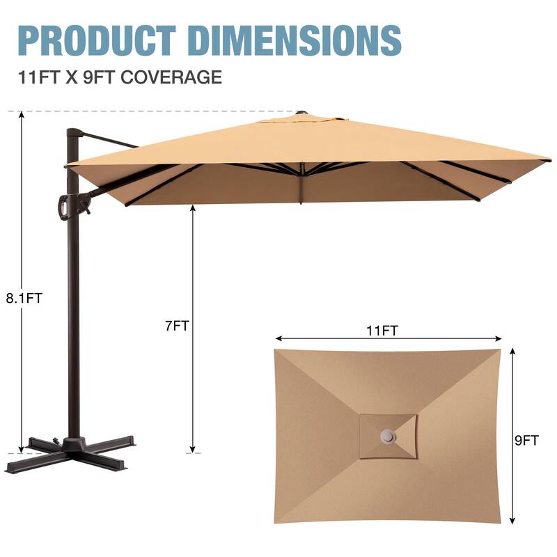 Outdoor Patio Umbrella 9 FT x 11 FT Cantilever-Offset Umbrella