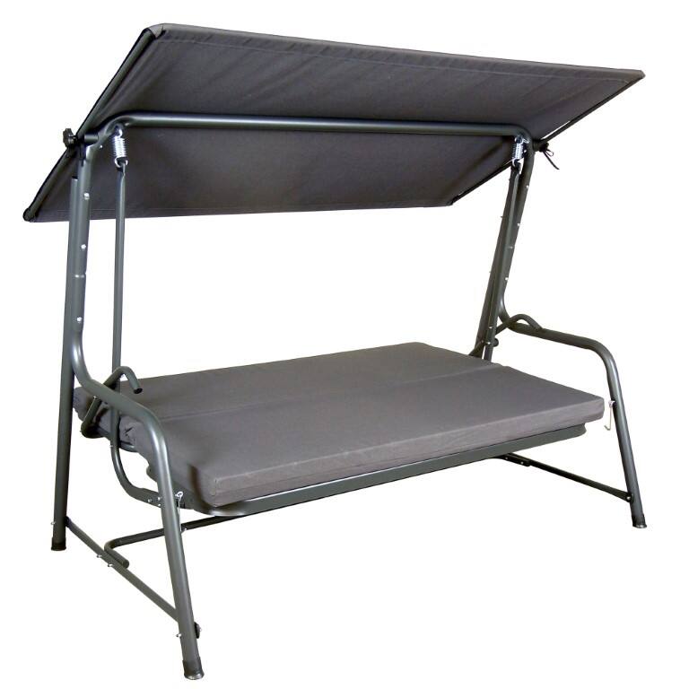 Sunjoy Luxury 4-Seat Steel Convertible Swing-Bed Mesh Seats Adj Canopy Made in Italy - Grey graphite