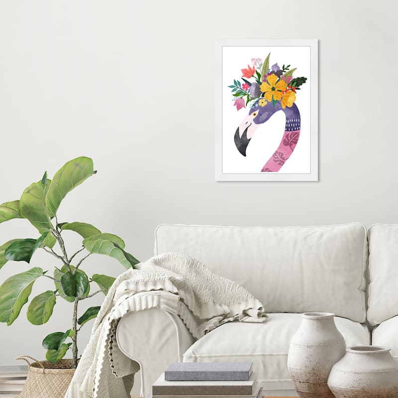 Wynwood Studio Prints Animals Floral Flamingo Purple and Scandinavian Wall Art Canvas Print - White
