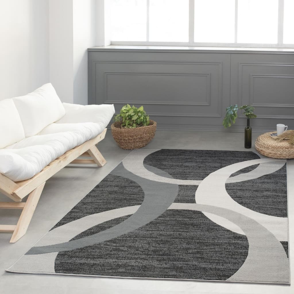 Lela Collection Charcoal, Grey, and Ivory Geometric Polyester Rug