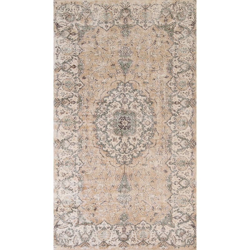 Distressed Sparta Oriental Vintage Area Rug Hand-Knotted Wool Carpet - 5'2" x 9'5"
