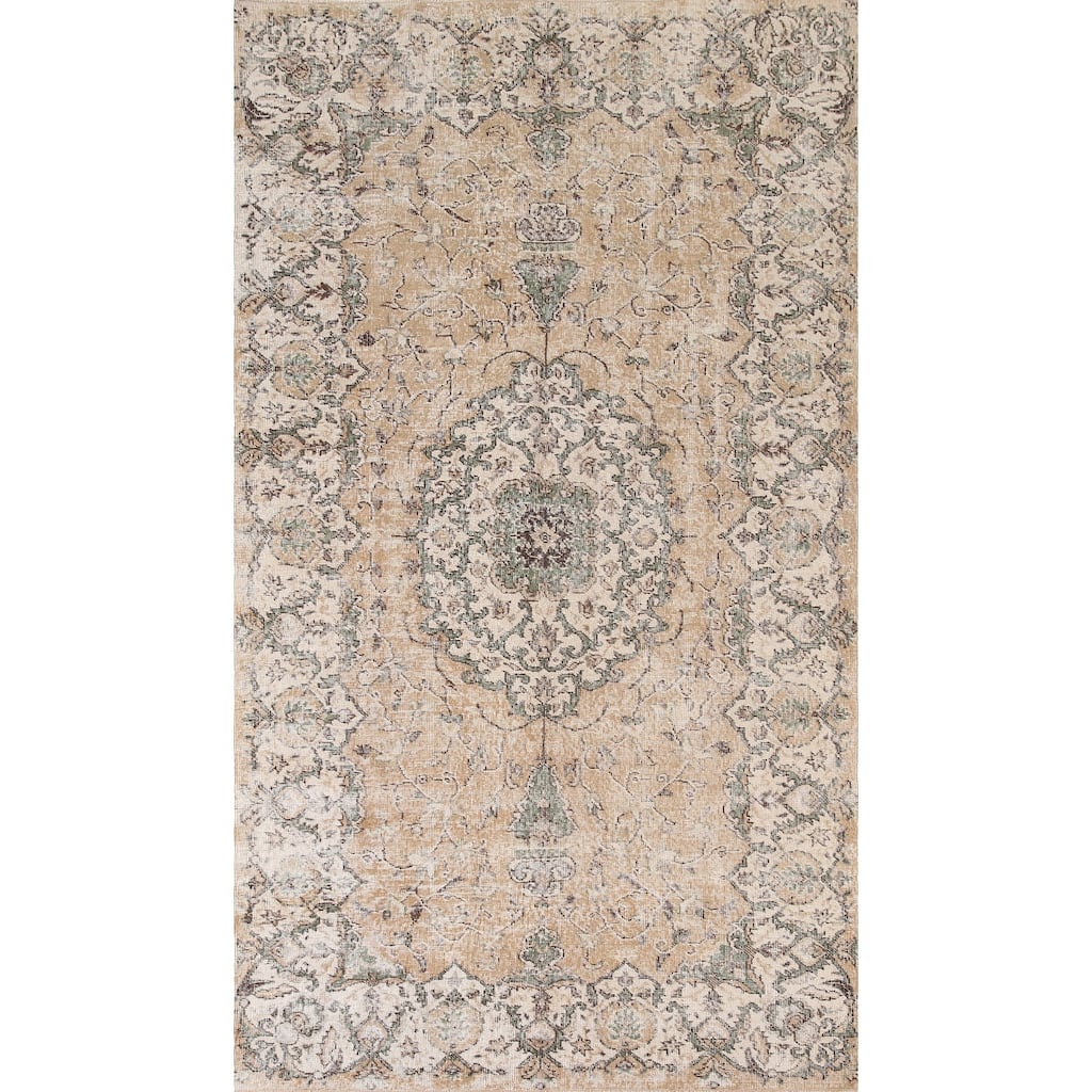 Distressed Sparta Oriental Vintage Area Rug Hand-Knotted Wool Carpet - 5'2" x 9'5"