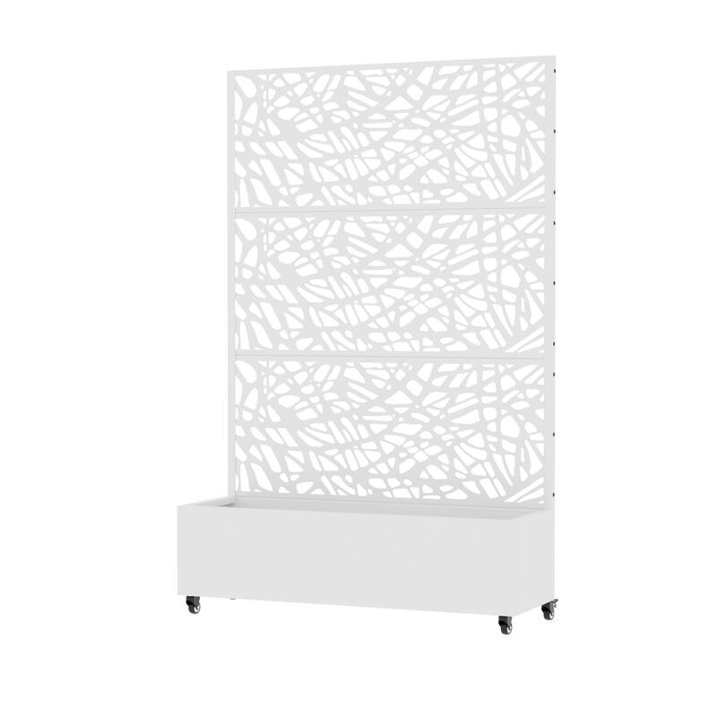 Metal Galvanized Planter Box with Trellis Privacy Screen Lockable Wheels