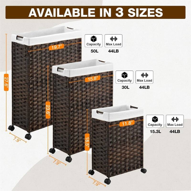 Laundry Hamper with Wheels - 19.7"L x 7.9"W x 27.6"H