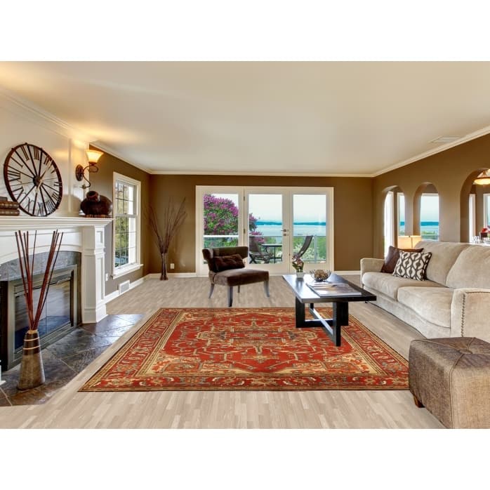 Medallion Heriz Serapi Indian Area Rug Hand-Knotted Floral Wool Carpet - 7'11" x 9'10"