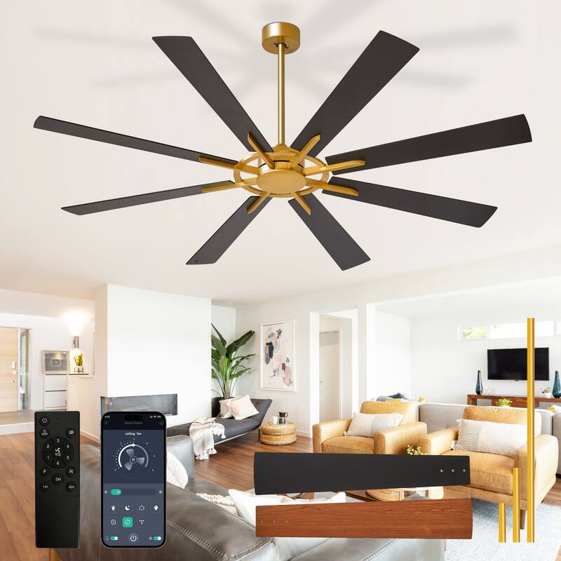 72" large Ceiling Fan for Farmhouse: without Light 8 Blades 5-Speed Timer - with Remote for Big Indoor Outdoor Covered Patio - 66in - Bronze