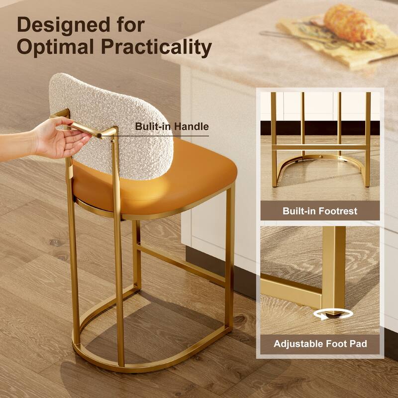1 Piece 24'' Bar Modern PU and Chenille Bar Stools, Counter Height Bar Chairs for Kitchen Island Dining Room