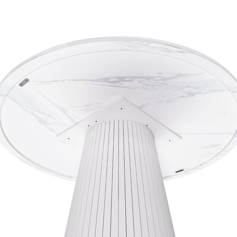 47 inch Round MDF Dining Table for 4, Modern Farmhouse Kitchen Table with Wood Strip Base, Circle Dinner Table