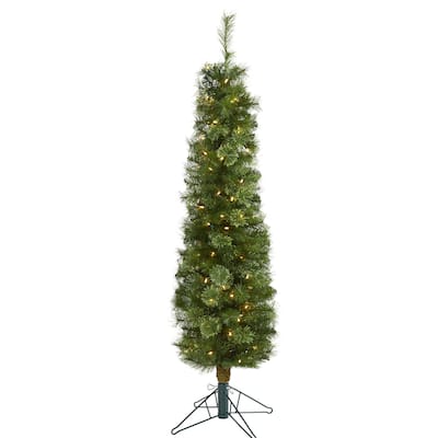 5ft. Green Pencil Artificial Christmas Tree with 100 Clear Multifunction LED Lights and 198 Bendable Branches - Slim X-Mas Tree