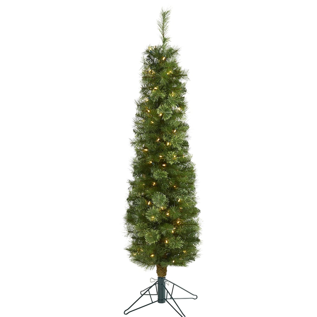 5ft Green Pencil Christmas Tree with Lights - Slim Artificial Holiday Decor - 60
