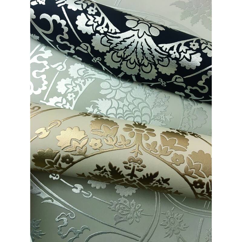 Fargo Navy/Silver Non-Woven Unpasted Damask Imperial Damask Wallpaper Covers about 60.75 sq. ft.