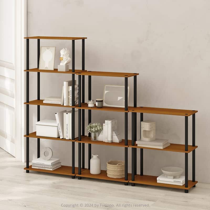 57.4 in. Tall Light Cherry/Black Wood 4-Shelf Bookcase