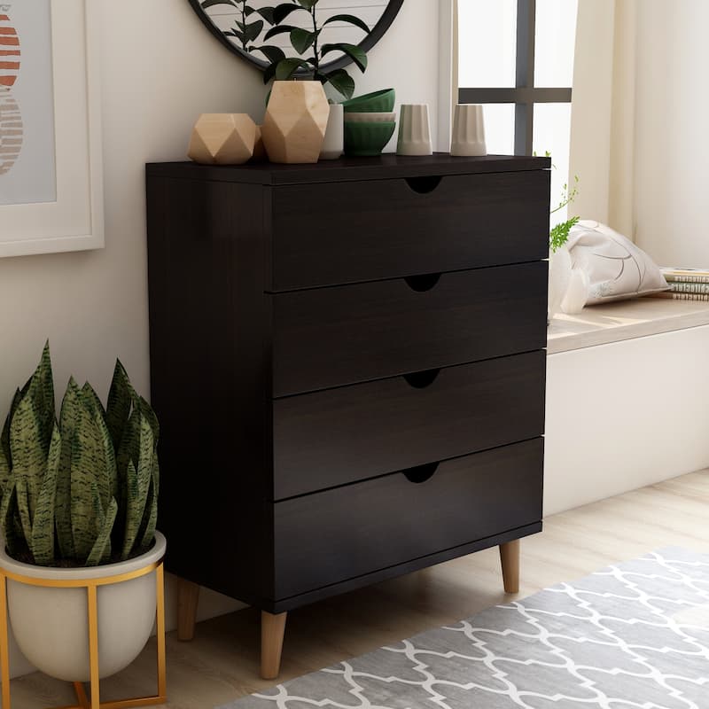 DH BASIC Mid-Century Modern Cappuccino 4-Drawer Chest by Denhour