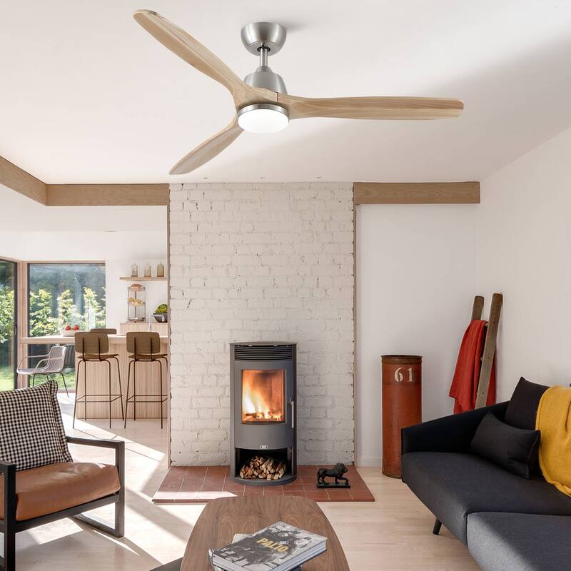 YUHAO SylvanAir Modern 52 in. Flush Mount Outdoor/Indoor Ceiling Fan with 3 Solid Wood Blades and DC Reversible Motor