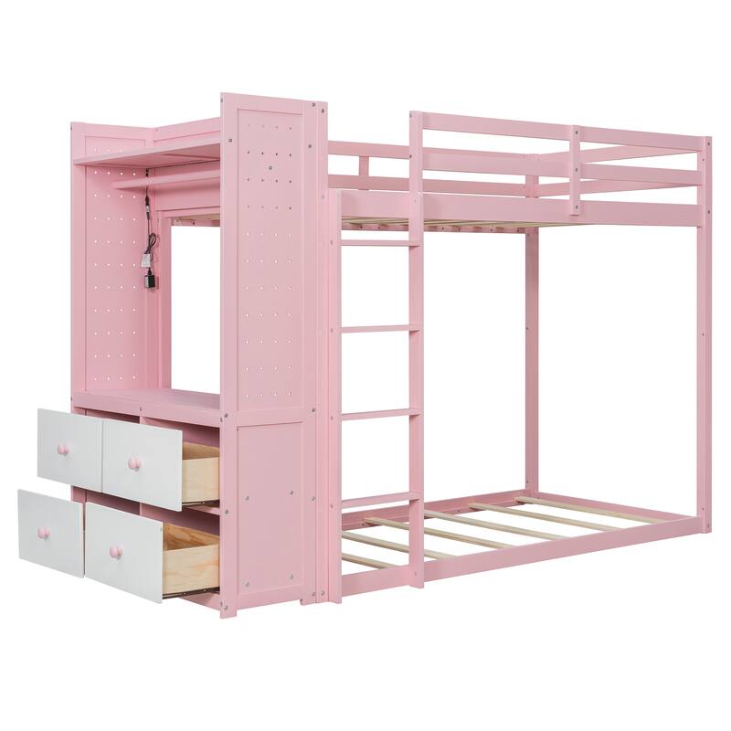 Twin Bunk Bed with Storage, Shelves, and LED Light Strip by Harper&Bright Designs