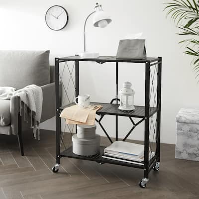 Urban Shop 3 Tier Foldable Rolling Metal Storage Shelf - 27" x 13.77" x 33.85"