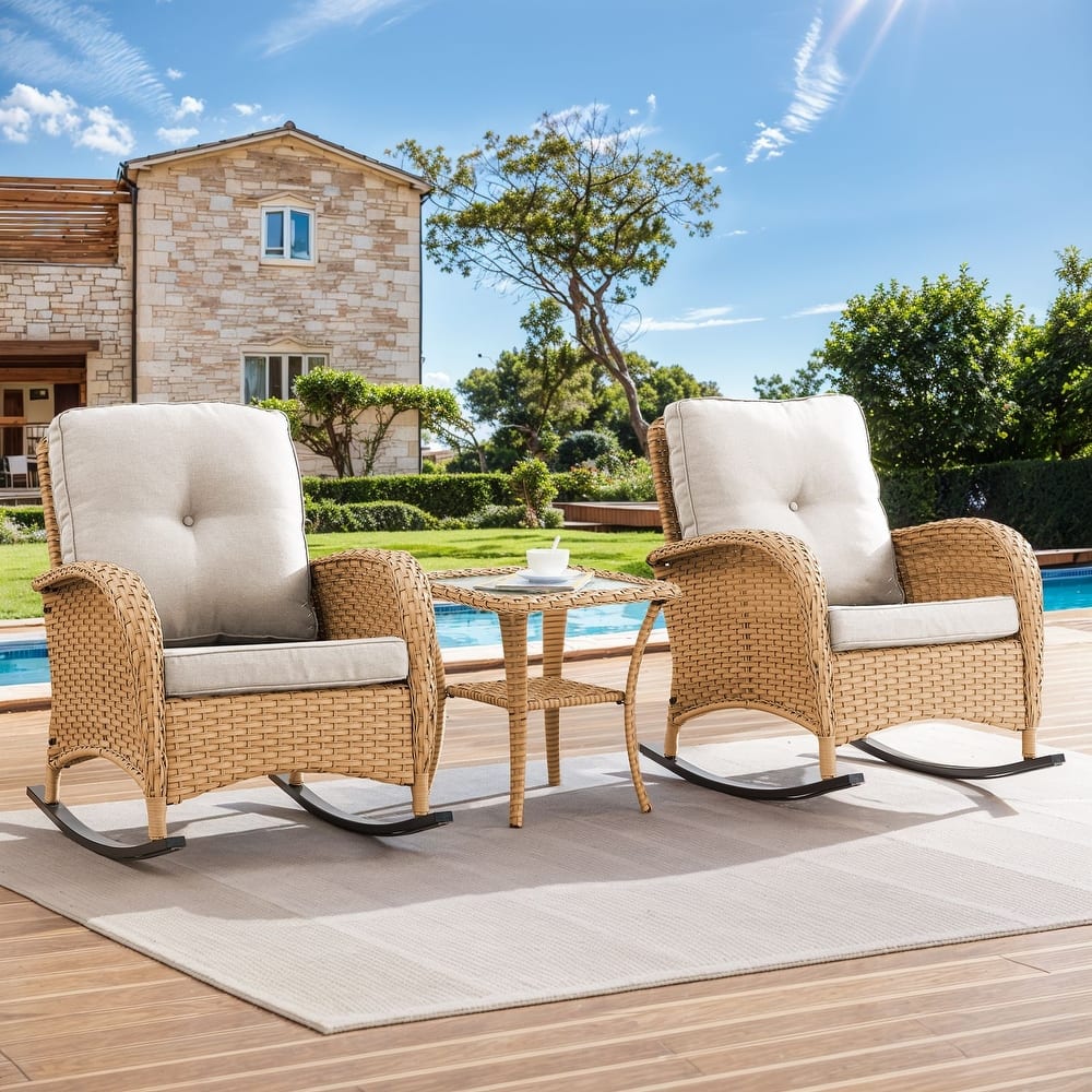 Gymojoy Patio Furniture Set PE Wicker Rocking Chairs & Side Table