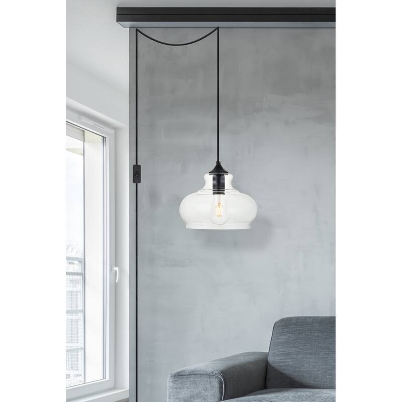 Destiny 1-Light Plug in Pendant with Clear Shade - Black - 9.4" Diameter