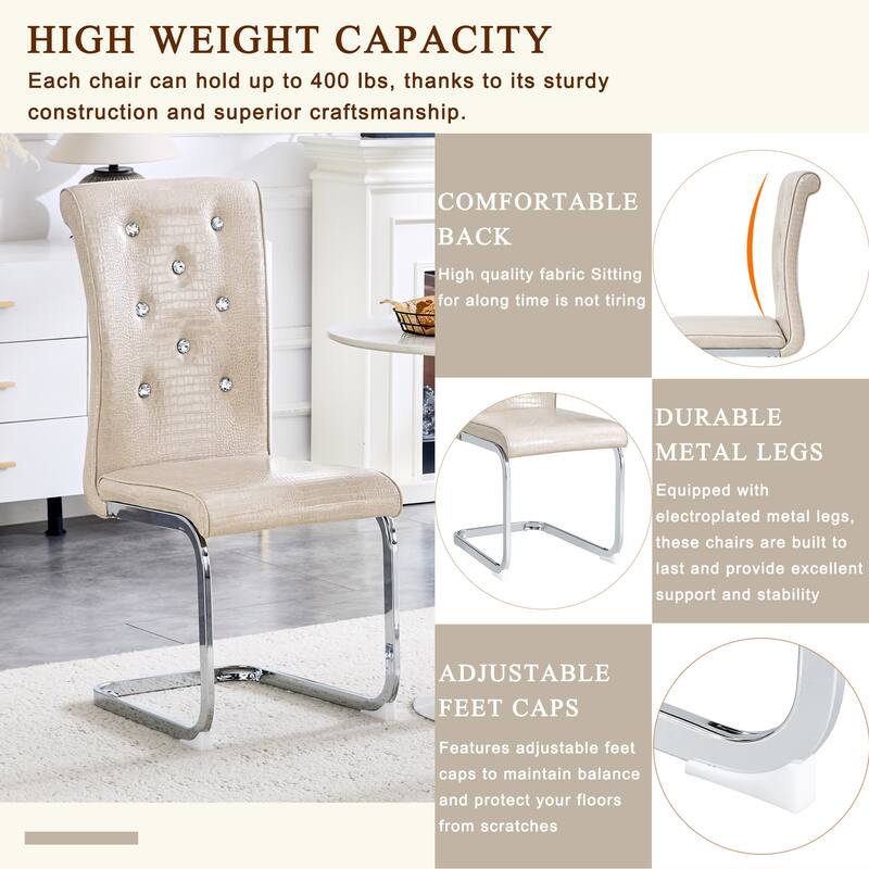 Set of 4, Retro Faux Alligator Skin Upholstered Dining Chairs, with Crystal Buckle Design and Faux Leather Design