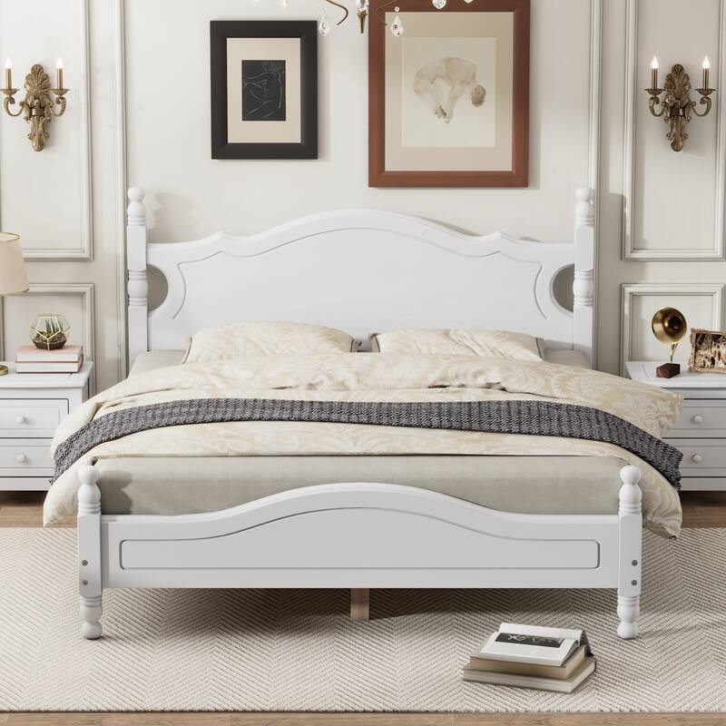 Retro Style Queen Size Wood Platform Bed Frame
