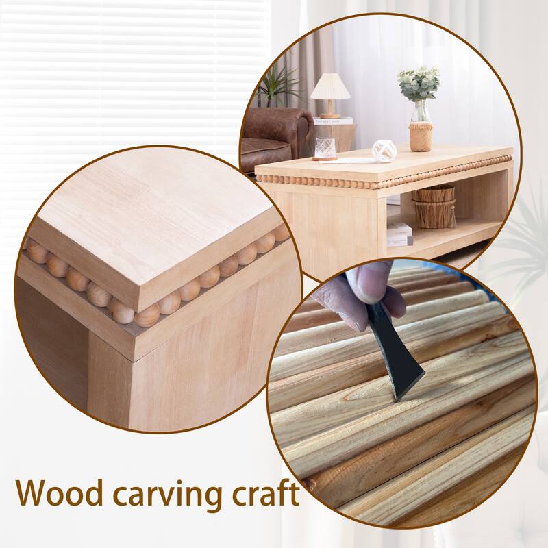 Rectangular Wood Coffee Table with Beaded Trim and Open Storage Shelf