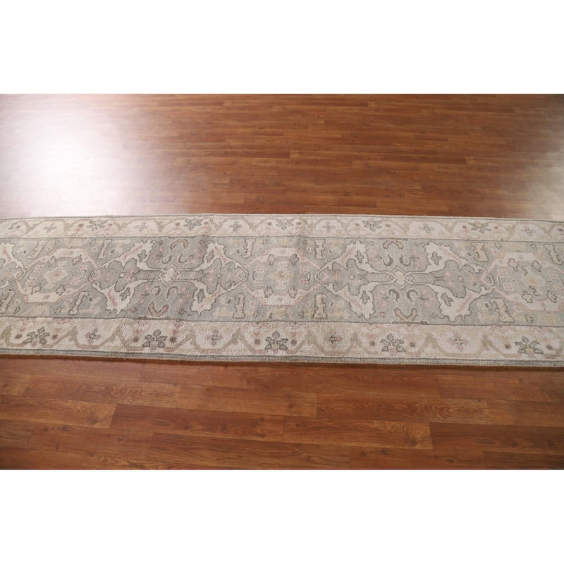 Gray Oushak Indian Runner Rug Hand-Knotted Wool Carpet - 2'7"x 10'0"
