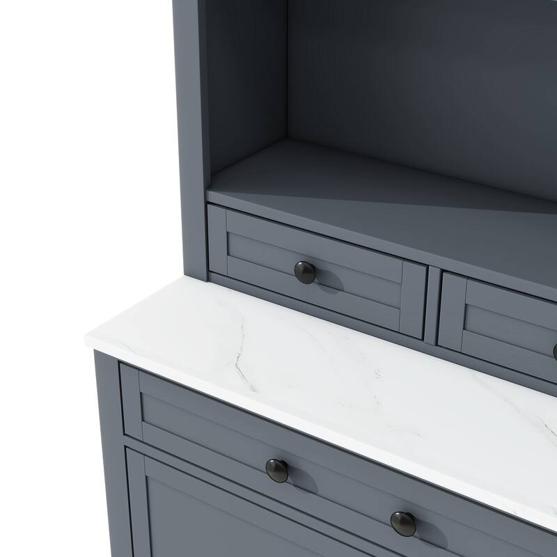 Kitchen Pantry Cabinet with Faux Marble Top, Freestanding Storage Cabinet, Buffet Cabinet with 5 Drawers & Adjustable Shelf