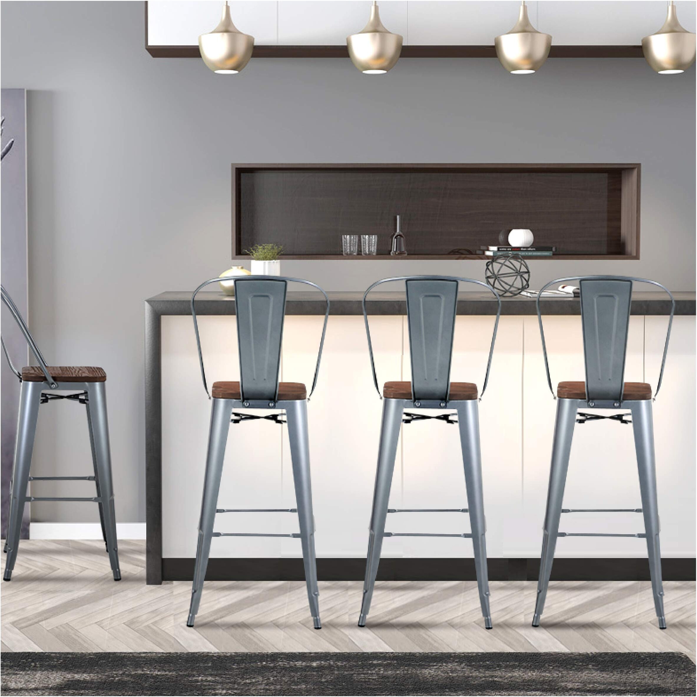 Alpha Home 30 High Back Bar Stools With Wood Seat Vintage Metal Dining Chairs Stackable Industrial Counter Stool Overstock 30573891
