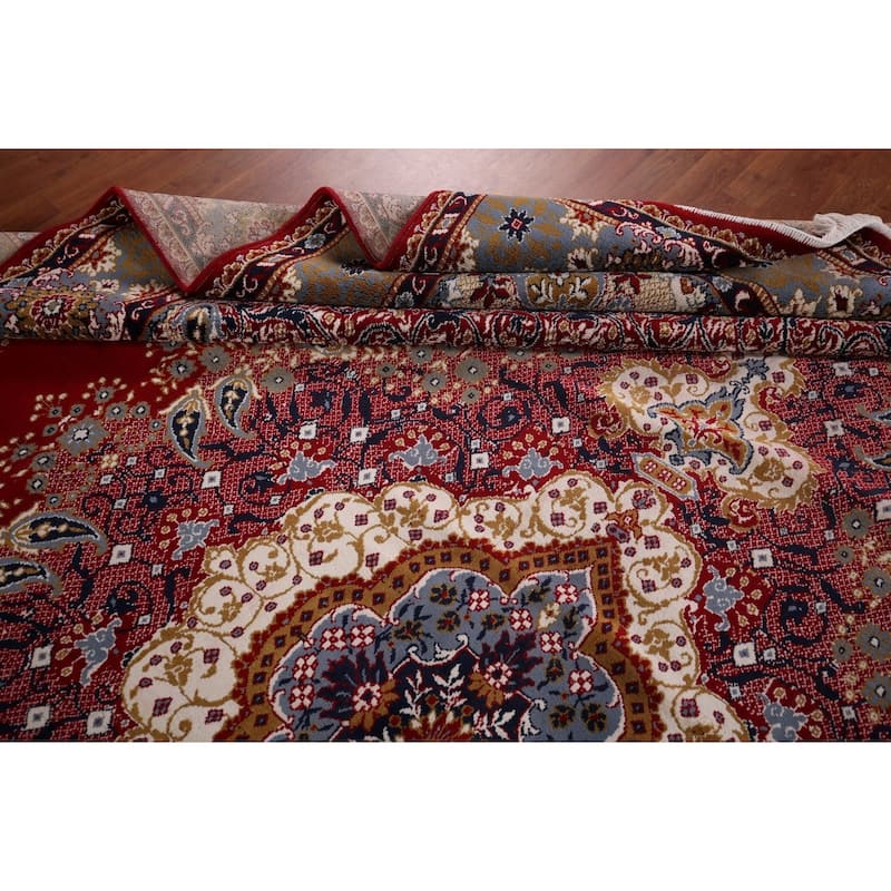 Floral Red Paisley Kashan Turkish Area Rug Machine Made Carpet - 9'8" x 12'10"