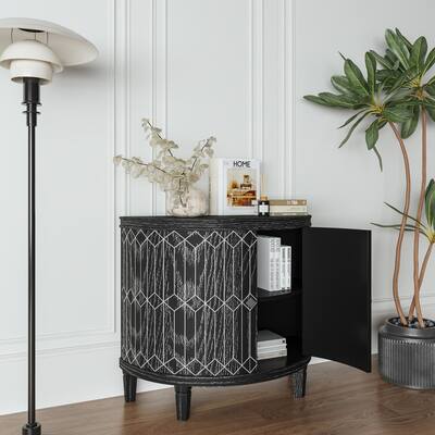 Modern Accent Half-Moon 2 Door Two-tier Wooden Storage Cabinet Solid Veneer with Featuring
