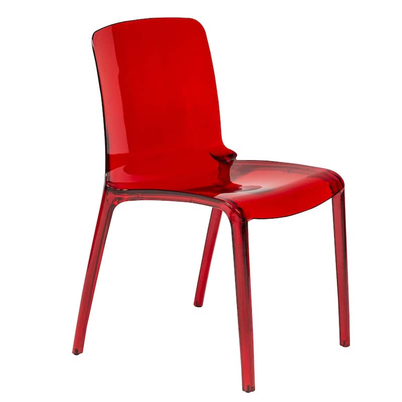 Stackable Acrylic Dining Chair Modern Full Back Transparent Accent Side Chair - Height 32.25", Width 20.5", Depth 21". - Red