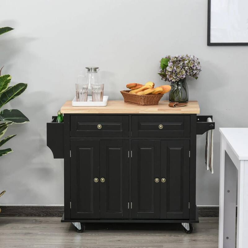 Modern Rolling Kitchen Island Cart with Spice Rack